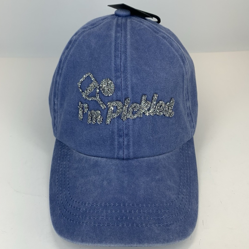 I'm Pickled Glitter Pickleball Hat Blue Adjustable Strapback Baseball Cap